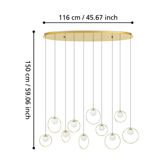 Candeeiro de teto LED com baldaquim em latão e esferas opalas PORTOCOLOM EGLO