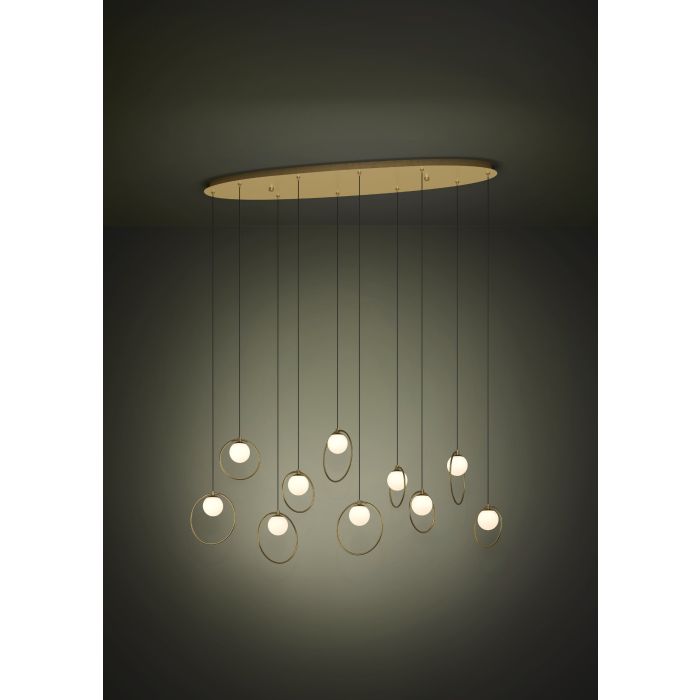 Carregue imagem no visualizador da galeriaCandeeiro de teto LED com baldaquim em latão e esferas opalas PORTOCOLOM EGLO
