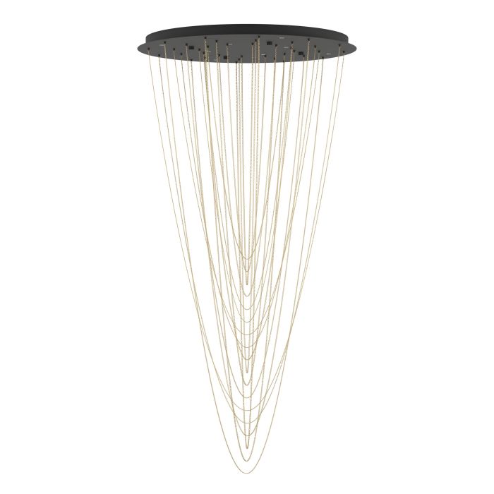 Cargue la imagen en el visor de la galería, Candeeiro de teto LED com baldaquim preto e correntes douradas TREPUCO EGLO
