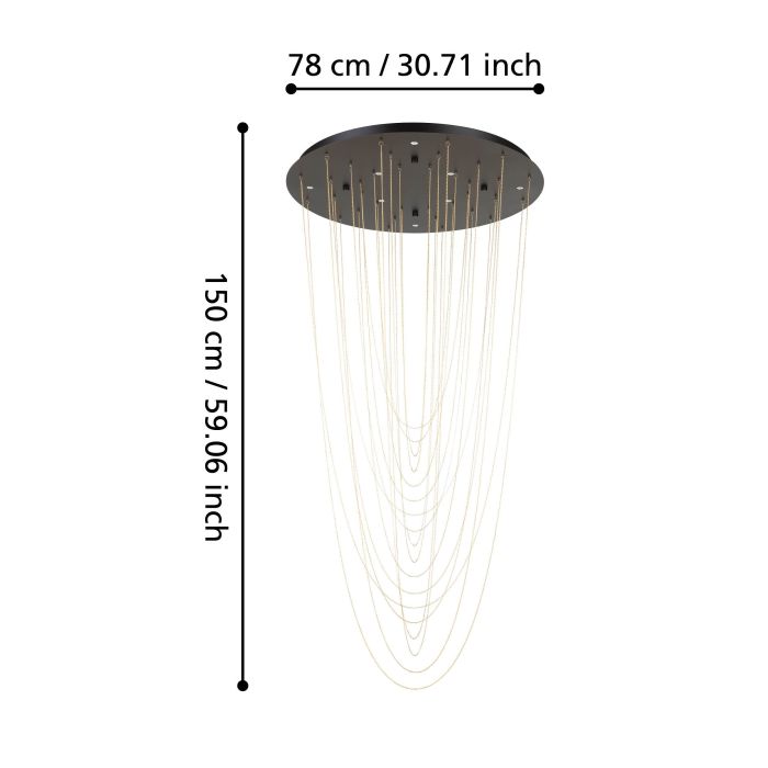 Cargue la imagen en el visor de la galería, Candeeiro de teto LED com baldaquim preto e correntes douradas TREPUCO EGLO
