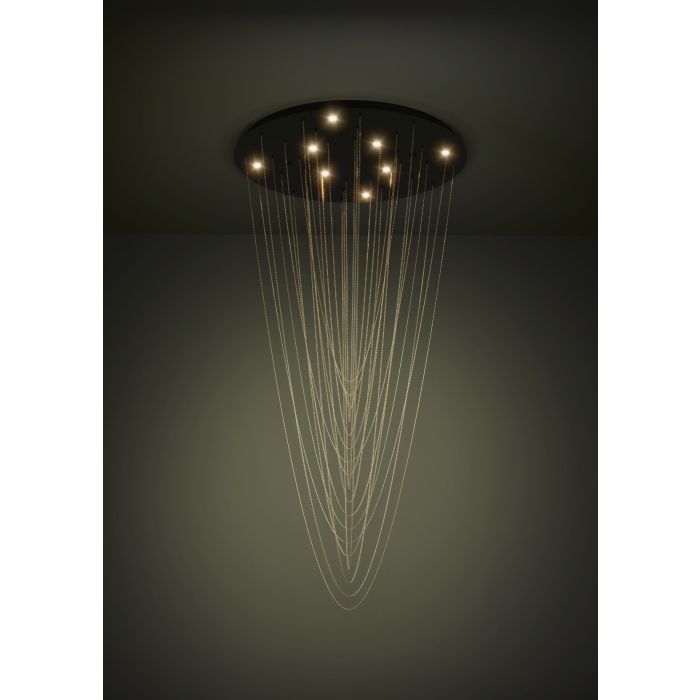 Cargue la imagen en el visor de la galería, Candeeiro de teto LED com baldaquim preto e correntes douradas TREPUCO EGLO

