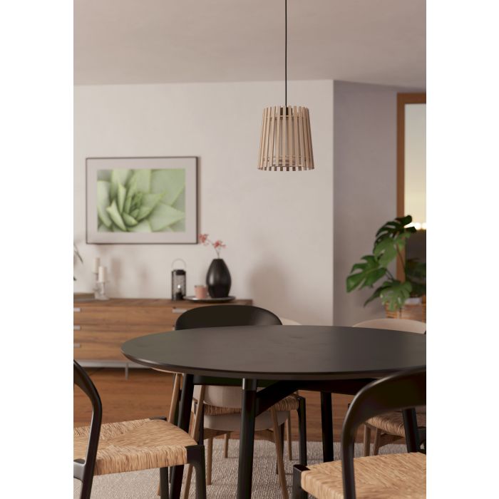 Load image into Gallery viewer, FATTORIA Candeeiro de Teto Suspenso em Madeira Natural e Tecido Branco
