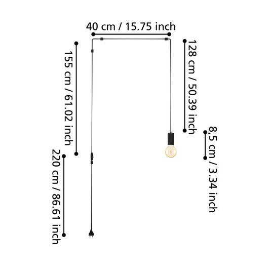Candeeiro de Teto PINETINA com Base Preta e Cabo 3m - Design Moderno