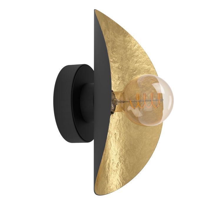 Load image into Gallery viewer, Aplique de Parede com Abajur Metálico Preto e Interior Dourado SACEDA EGLO
