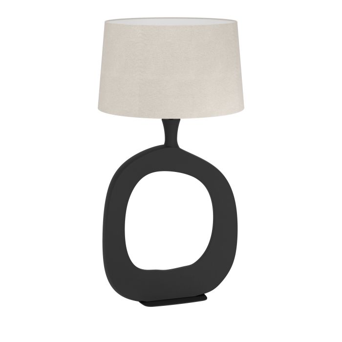 Load image into Gallery viewer, Candeeiro de Mesa com Base Redonda em Metal Preto e Abat-jour em Linho DIEZMA EGLO
