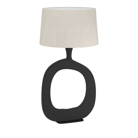 Candeeiro de Mesa com Base Redonda em Metal Preto e Abat-jour em Linho DIEZMA EGLO