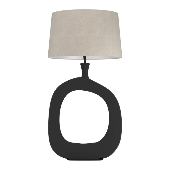 Load image into Gallery viewer, Candeeiro de Mesa com Base Redonda em Metal Preto e Abat-jour em Linho DIEZMA EGLO
