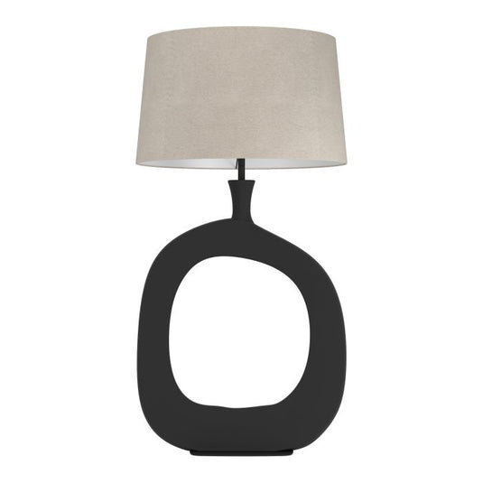 Candeeiro de Mesa com Base Redonda em Metal Preto e Abat-jour em Linho DIEZMA EGLO