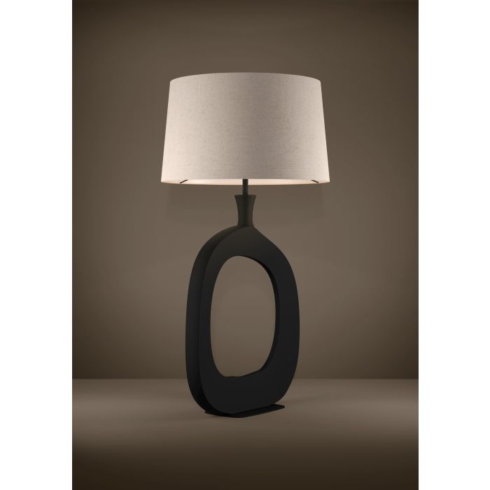 Load image into Gallery viewer, Candeeiro de Mesa com Base Redonda em Metal Preto e Abat-jour em Linho DIEZMA EGLO
