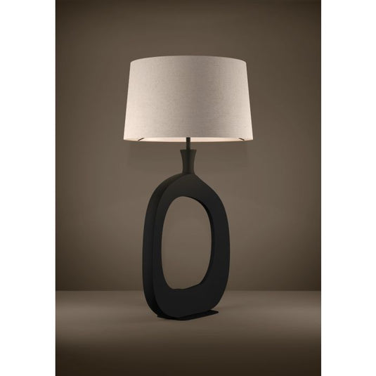 Candeeiro de Mesa com Base Redonda em Metal Preto e Abat-jour em Linho DIEZMA EGLO