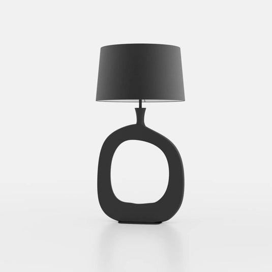 Candeeiro de Mesa com Base Redonda em Metal Preto e Abat-jour em Linho DIEZMA EGLO