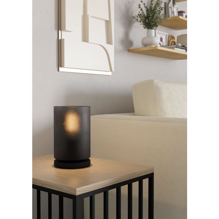 Chargez l'image dans la visionneuse de la galerie, Candeeiro de Mesa com Vidro Cinzento e Base Preta COLOMERA EGLO
