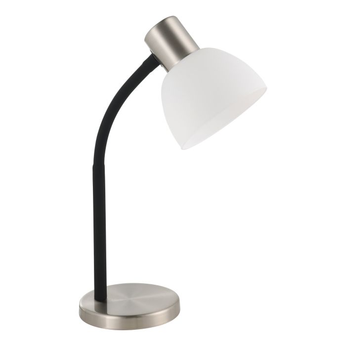 Load image into Gallery viewer, Candeeiro de Mesa com Pé em Níquel Mate e Vidro Branco MACERE EGLO
