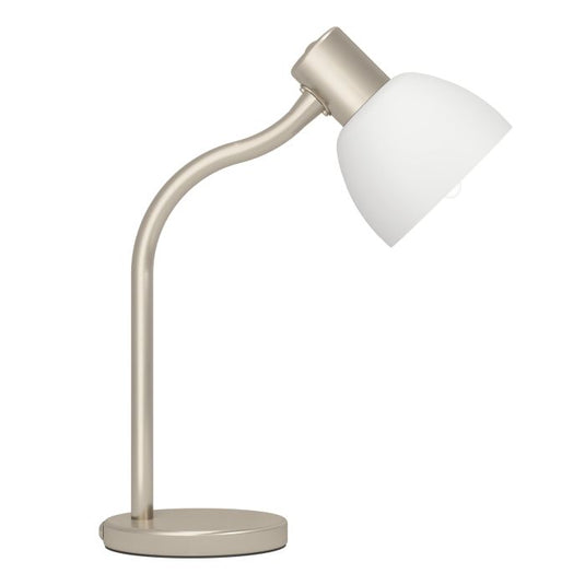 Candeeiro de Mesa com Pé em Níquel Mate e Vidro Branco MACERE EGLO