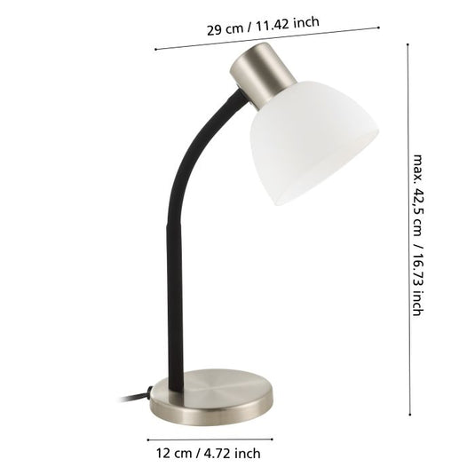 Candeeiro de Mesa com Pé em Níquel Mate e Vidro Branco MACERE EGLO