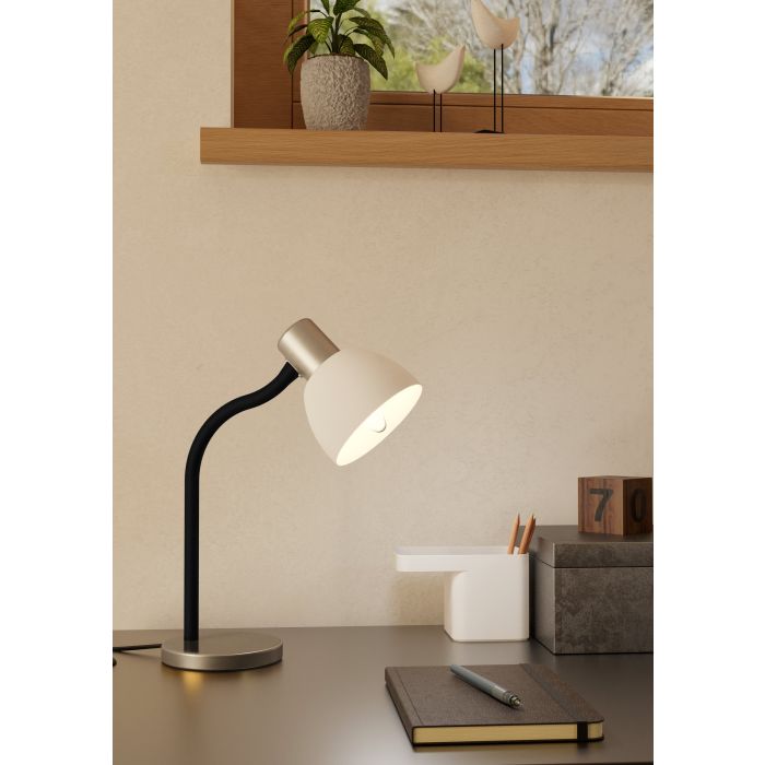Load image into Gallery viewer, Candeeiro de Mesa com Pé em Níquel Mate e Vidro Branco MACERE EGLO
