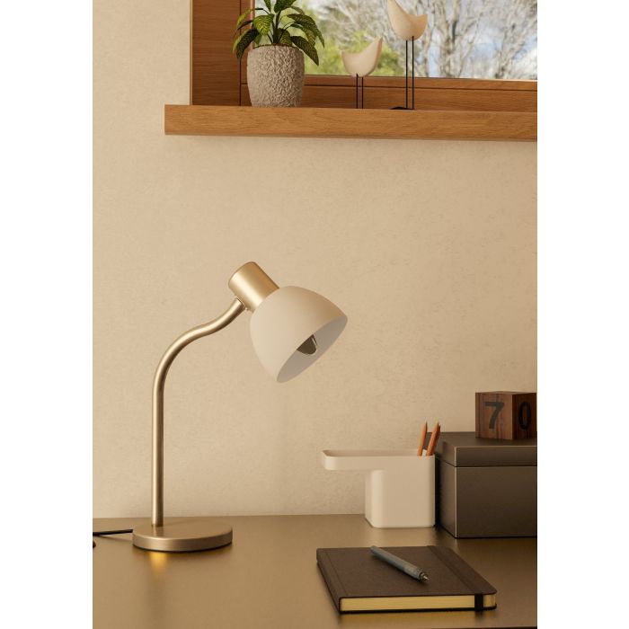 Load image into Gallery viewer, Candeeiro de Mesa com Pé em Níquel Mate e Vidro Branco MACERE EGLO
