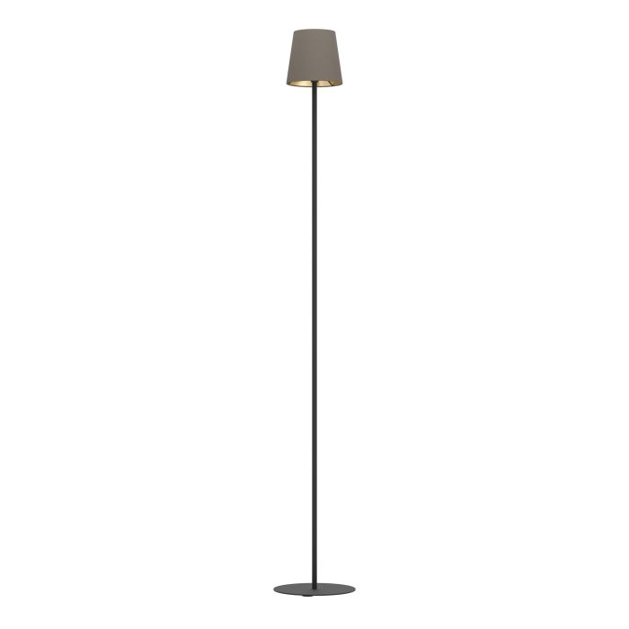 Load image into Gallery viewer, Candeeiro de Pé em Têxtil Preto com Abat-jour Cappuccino-Dourado FIORANA EGLO

