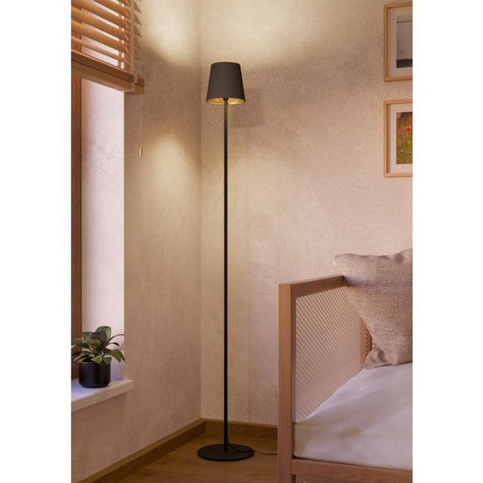 Candeeiro de Pé em Têxtil Preto com Abat-jour Cappuccino-Dourado FIORANA EGLO