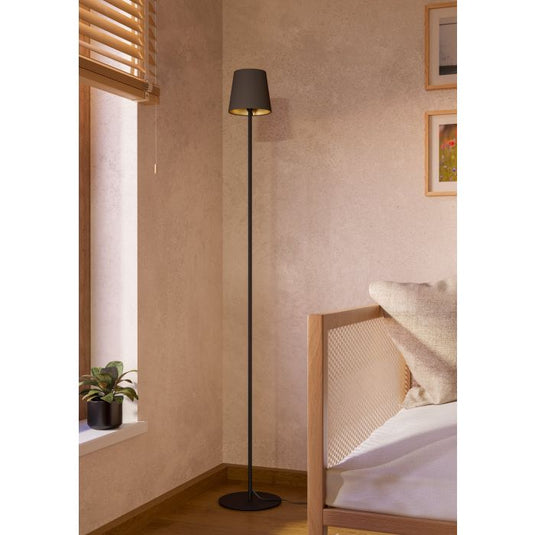 Candeeiro de Pé em Têxtil Preto com Abat-jour Cappuccino-Dourado FIORANA EGLO