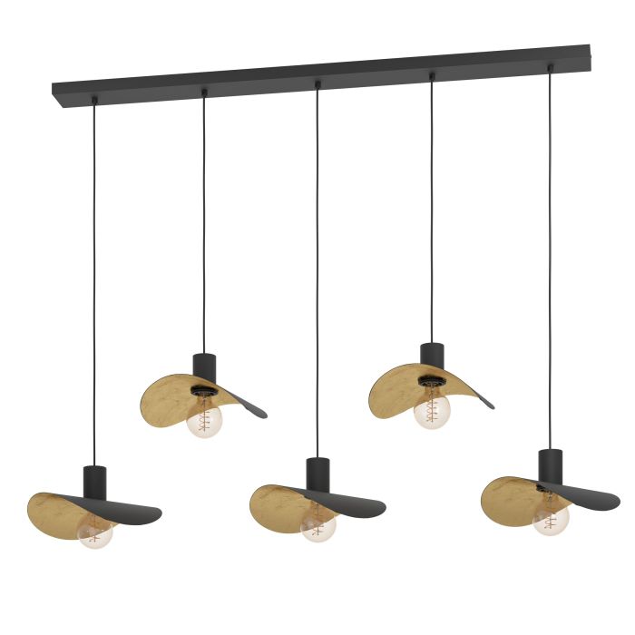Load image into Gallery viewer, Candeeiro de teto pendente cinco luzes preto e dourado SACEDA EGLO
