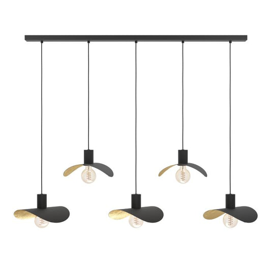 Candeeiro de teto pendente cinco luzes preto e dourado SACEDA EGLO