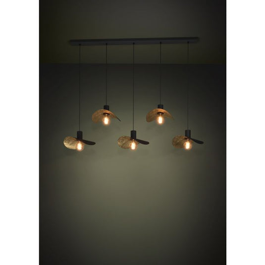 Candeeiro de teto pendente cinco luzes preto e dourado SACEDA EGLO