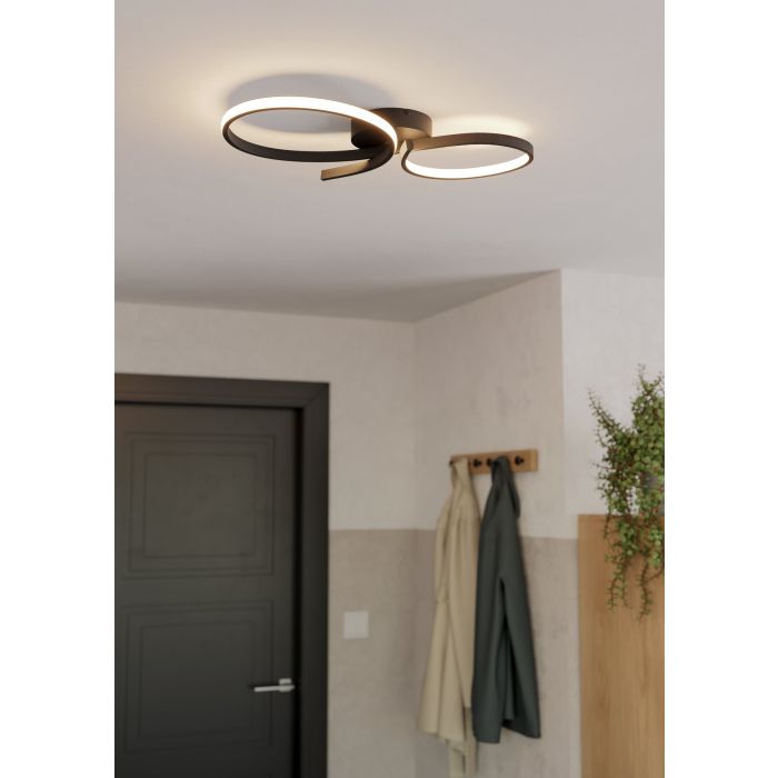 Load image into Gallery viewer, Candeeiro de teto LED preto com detalhe branco SERPINS EGLO
