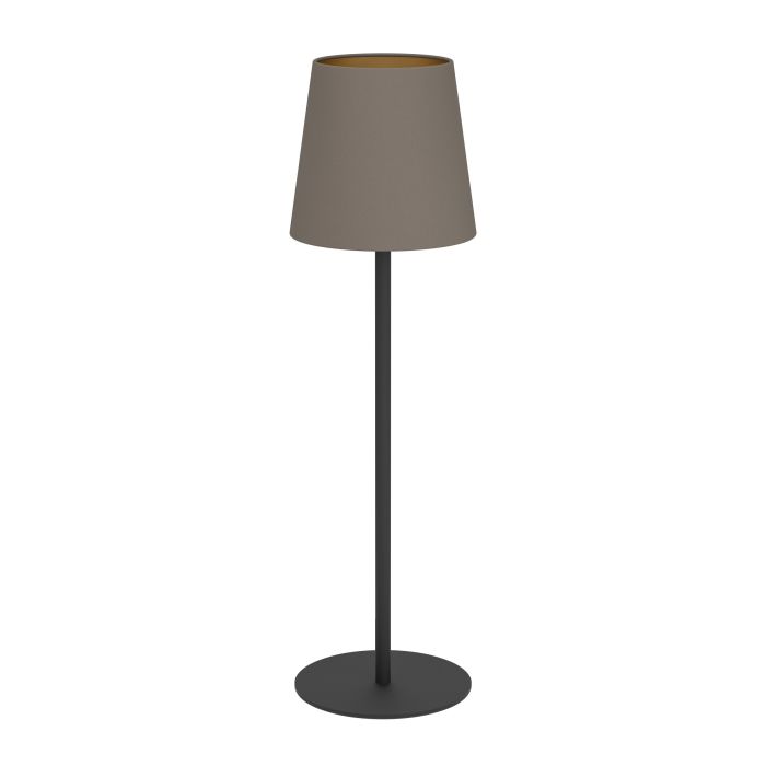 Load image into Gallery viewer, Candeeiro de mesa com base preta e abat-jour cappuccino dourado FIORANA EGLO
