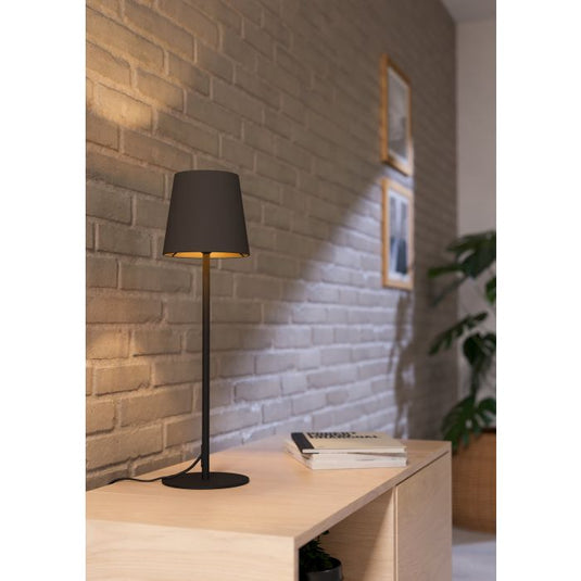 Candeeiro de mesa com base preta e abat-jour cappuccino dourado FIORANA EGLO