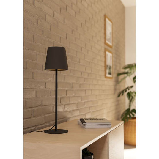 Candeeiro de mesa com base preta e abat-jour cappuccino dourado FIORANA EGLO