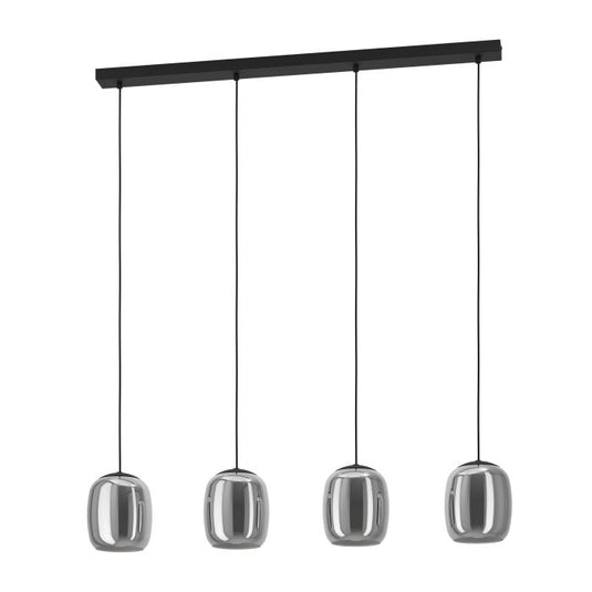 Candeeiro de teto com quatro soquetes E27 e vidro preto e transparente CIAMPINO EGLO