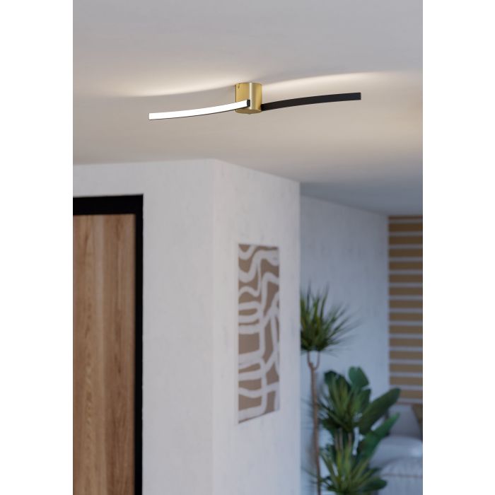 Cargue la imagen en el visor de la galería, Candeeiro de teto LED preto e latão escovado AIETA EGLO
