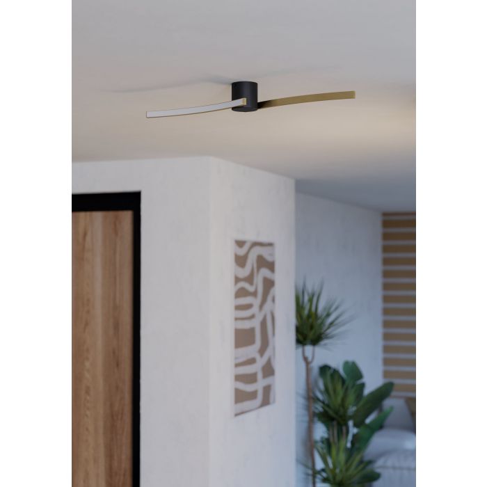 Cargue la imagen en el visor de la galería, Candeeiro de teto LED preto e latão escovado AIETA EGLO
