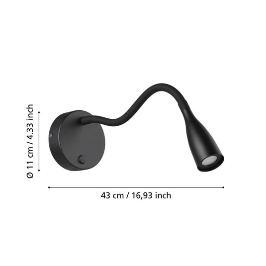 Aplique LED Preto com Braço Flexível OLIVANDINO EGLO