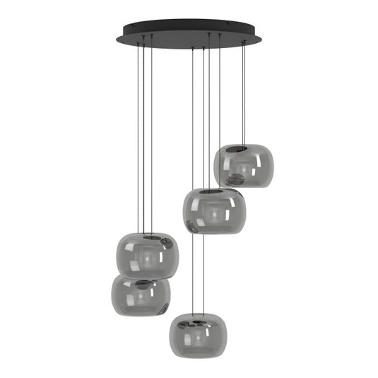 Candeeiro de teto com cinco esferas de vidro preto translúcido HORTUNAS EGLO