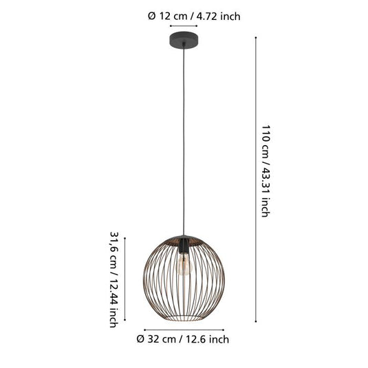 Candeeiro de teto com cúpula redonda efeito gaiola ALMANZORA EGLO