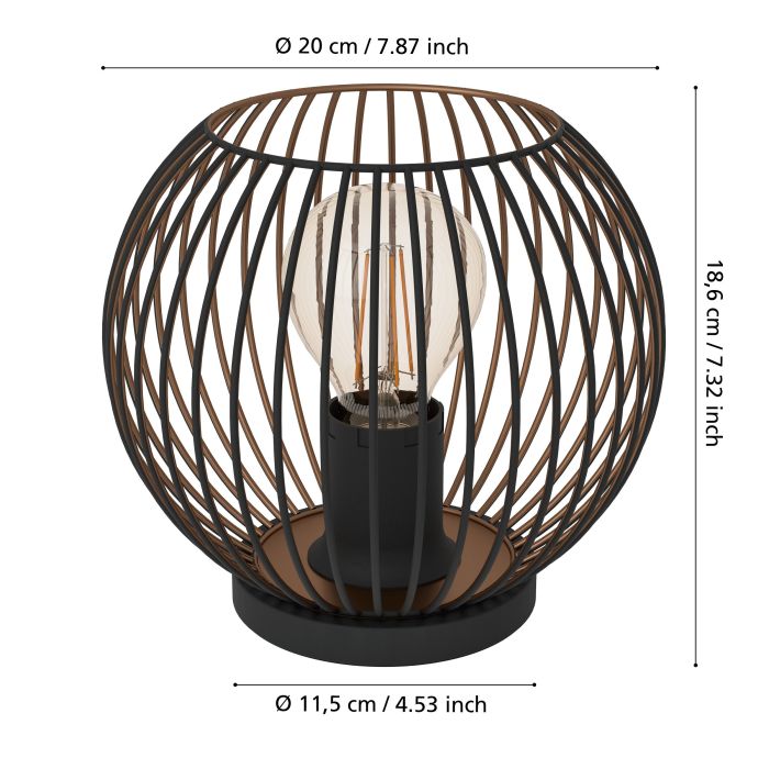 Load image into Gallery viewer, Candeeiro de Mesa com Estrutura em Grelha Preto e Cobre ALMANZORA EGLO
