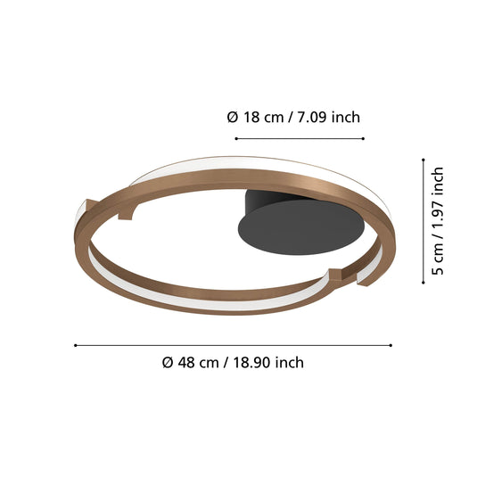 Plafon de teto Mezzomonte, bronze, com iluminação inteligente ajustável - Eglo