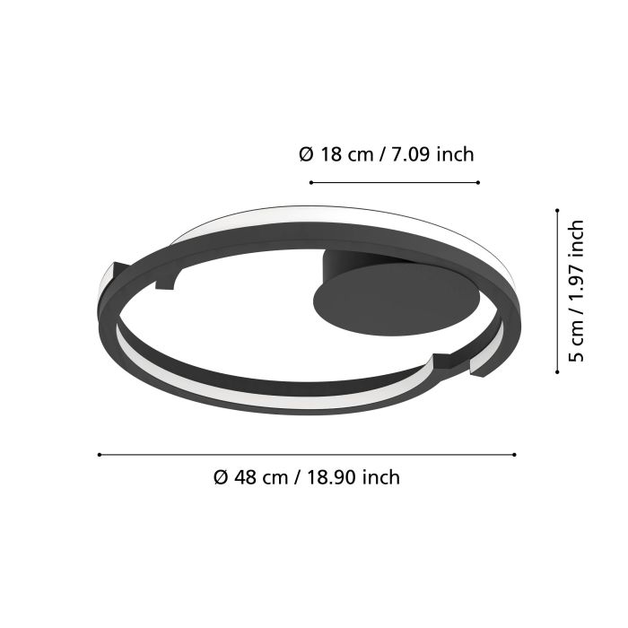 Carregue imagem no visualizador da galeriaCandeeiro de teto LED com anel aberto curvo preto mate MEZZOMONTE EGLO
