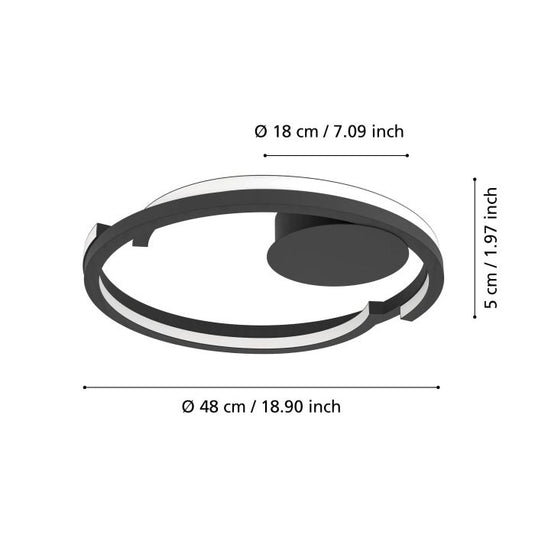 Candeeiro de teto LED com anel aberto curvo preto mate MEZZOMONTE EGLO