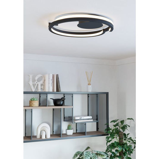 Candeeiro de teto LED com anel aberto curvo preto mate MEZZOMONTE EGLO