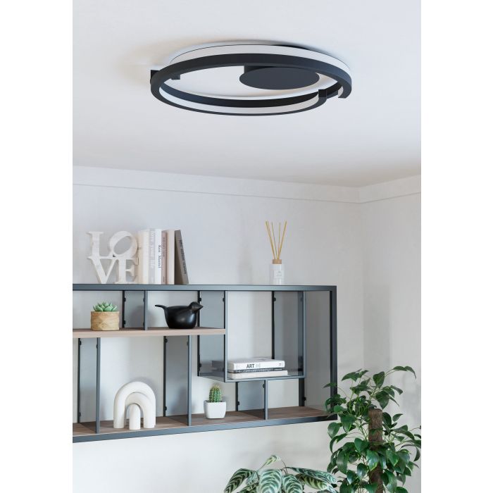 Carregue imagem no visualizador da galeriaCandeeiro de teto LED com anel aberto curvo preto mate MEZZOMONTE EGLO
