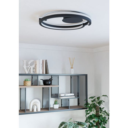 Candeeiro de teto LED com anel aberto curvo preto mate MEZZOMONTE EGLO