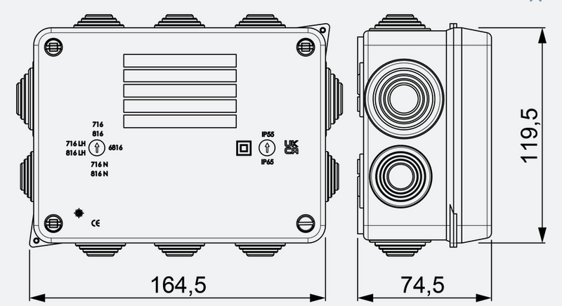 Μεταφόρτωση εικόνας στο πρόγραμμα προβολής γκαλερίΑδιάβροχο κουτί διακλάδωσης 153X110X65 IP55 Solera με στυπιοθλίπτες
