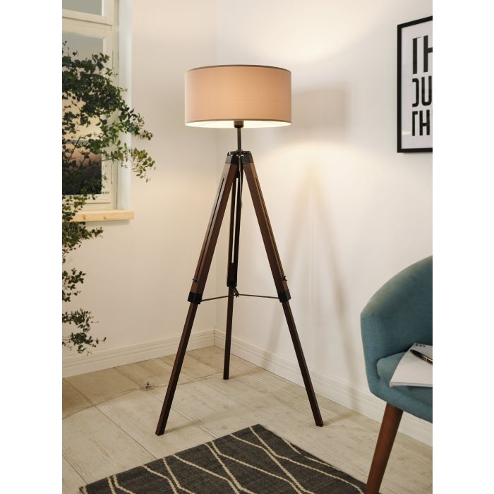 Load image into Gallery viewer, Candeeiro de Pé LANTADA EGLO - Design Moderno em Nogueira e Taupe
