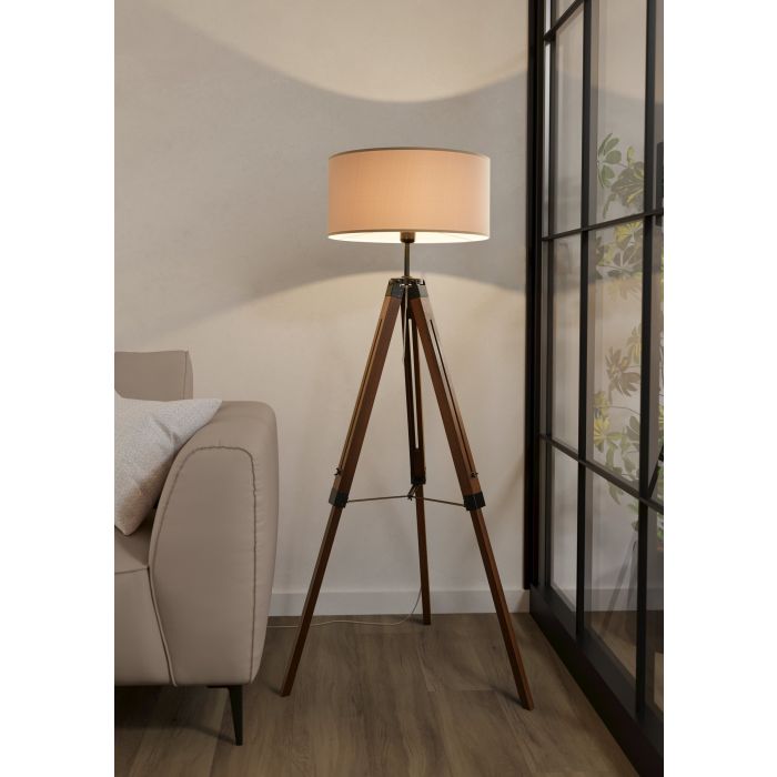 Load image into Gallery viewer, Candeeiro de Pé LANTADA EGLO - Design Moderno em Nogueira e Taupe
