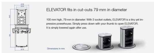 TOMADA ELEVATOR 1X SCHUKO + 2X CARREGADOR USB (5.2V/2.15A) 