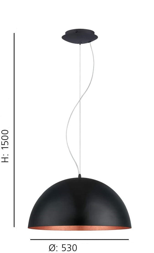 Candeeiro de Tecto Suspenso Eglo Gaetano 1 Preto e Cobre Ø53cm