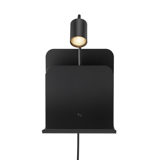 Aplique de Parede Preto com Prateleira e USB ROOMI NORDLUX